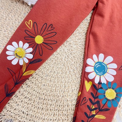  Conj. Jaqueta de Pelinho e Calça Legging Flores - Off White e Ferrugem